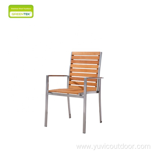 Modern European Inlaid Teak Slatted Outdoor Dining Chair